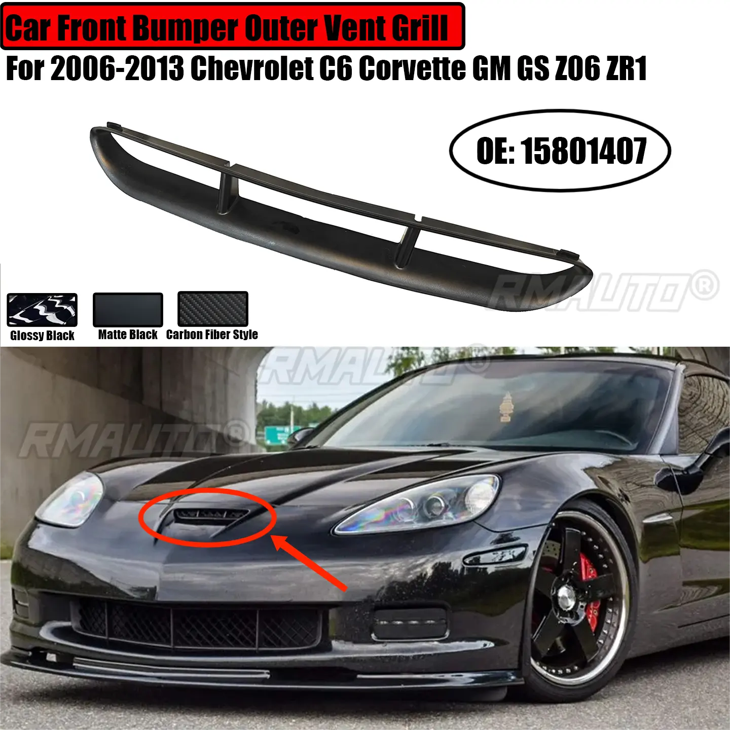 Grade de ventilação externa para para-choques dianteiros de carro, kit de reposição 15801407 para Corvette Chevrolet C6 GM GS Z06 ZR1 2006-2013