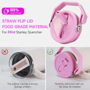 Flip <b>Straw</b> Leakproof Lids for <b>Stanley</b> Lid Replacement 30 oz for <b>Stanley</b> Quencher <b>Cup</b> Leak Proof Top Detachable <b>Straw</b> Cover - Product Image 3