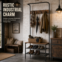 Porte-manteau autoportant en métal avec rangement pour chaussures, banc, étagère et crochets, meuble d'entrée étroit pour hall d'entrée