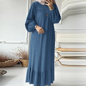 Vestido Largo Vintage de Color Sólido para Mujeres Musulmanas Moda de Primavera Otoño con Dobladillo de Volantes Abaya Casual de Manga Larga Hecho de Poliéster - Product Image 2