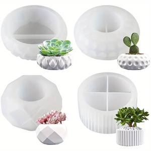 กล่องเก็บของตกแต่ง4ชุดแม่พิมพ์ซิลิโคนยิปซั่มสำหรับตกแต่งบ้านพร้อมกระถางดอกไม้ถ้วยเทียนซีเมนต์สำหรับเครื่องมือทำเค้ก - Product Image 2