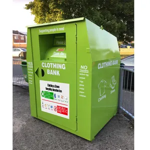 Nouvelle arrivée Poubelle de don de vêtements verte grande poubelle de don en métal boîtes de dépôt de vêtements