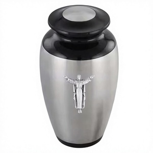 Urna Funeraria de Acero Inoxidable con Diseño de Faro, Tapa Plateada y Negra, Contenedor para Guardar Cenizas de Adultos - Product Image 2