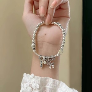 Bracelet en argent sterling S925 pour femme, avec breloque dessin animé, cadeau de paix, bijou, bracelet élastique - Product Image 2