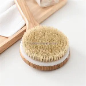 Çevre dostu bambu banyo fırçası cilt peeling vücut masaj kan dolaşımını artırmak için ahşap duş yuvarlak fırça banyo fırçası