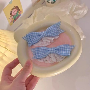 Fabric <b>bow</b> hair <b>clip</b>, spring/summer style, plaid lace hair accessory, women's hair <b>clip</b>, cute student hairpin headwear. - Product Image 4