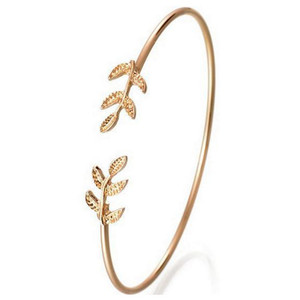 Brazalete Abierto Ajustable de Aleación de Zinc con Dije de Hoja para Mujer, Chapado en Plata/Oro, Inoxidable, de Moda, Casual/Deportivo, <span class=keywords><strong>Jiesheng</strong></span> - Product Image 1