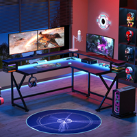 Escritorio para Juegos en Forma de L, Nuevo, Reversible, Grande, Negro, Mesa de Esquina para Computadora con Soporte para Monitor, para el Hogar, Estudio, Escritura, Estación de Trabajo
