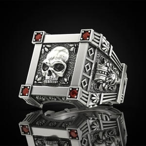 Anillo de cóctel para hombre H159 con diseño de calavera, piedra de granate y engaste de garras, joyería de moda, regalo - Product Image 4