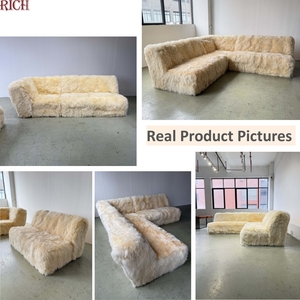 Hiện đại sang trọng Fluffy Faux Fur cắt couch Modular <span class=keywords><strong>sofa</strong></span> Set l-hình dạng góc cho nhà phòng khách khách sạn Văn phòng Sảnh tiếp tân - Product Image 6
