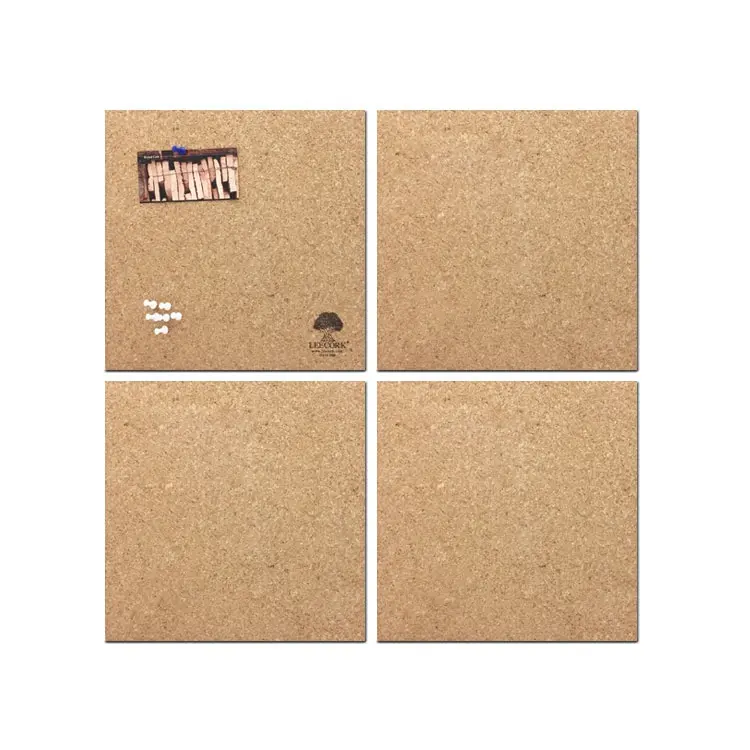 Square Shaped Unframed Natural Cork Board Tiles with Extra Strength Self Adhesive Backing for wall bulletin set of 4