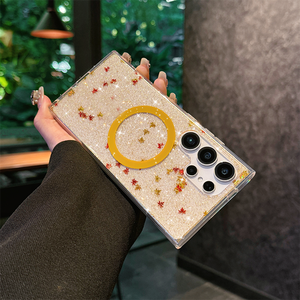 Étui magnétique à paillettes, fleur jaune, feuille d'érable pour Samsung S25 Edge S24 FE Ultra Plus Bling Wireless Charge Clear Cover - Product Image 4