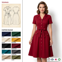 Robe chemise midi à carreaux personnalisée style années 50, robe swing vintage rockabilly, coupe ajustée, motif Techpack, mode durable certifiée GRS