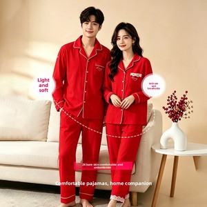 Conjunto de Pijamas de <span class=keywords><strong>Verano</strong></span> para Parejas, Estilo Lujoso y de Alta Gama, Crepé de Algodón Puro, Suave, Bordado, Manga Larga, Cárdigan Largo - Product Image 3