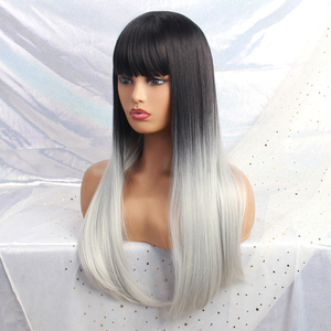 <span class=keywords><strong>Parrucca</strong></span> Sintetica <span class=keywords><strong>lunga</strong></span> Frangia Nero Bianco di Colore Ombre di Alta Densità Naturale Motto Resistente Al Calore Parrucche Dei Capelli Delle Donne - Product Image 1