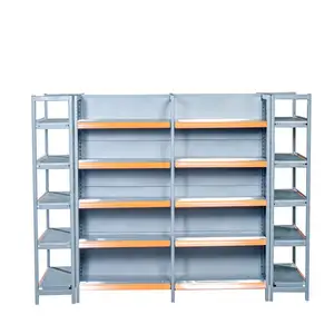 Gray Orange Board Supermarket Metallic Shelves Store Gondola Shelving Single Side Shelf Store Shelves Hanger Grocery