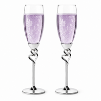 Ensemble de flûtes à champagne de luxe en forme de cœur avec bordure dorée, options verre martelé, craquelé, ondulé, givré et à double paroi pour mariage