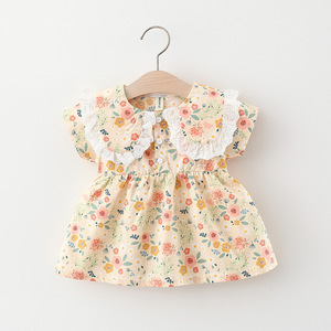 En stock, vêtements pour enfants, robe à manches courtes pour filles, robe d'été pour bébé, robe de princesse à col de poupée florale - Product Image 3