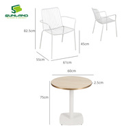 Ensemble de salle à manger Airy Steel 3 pièces, plateau en pierre frittée avec bordure en aluminium, pieds de table en fer, empilable, mobilier de bistrot d'extérieur
