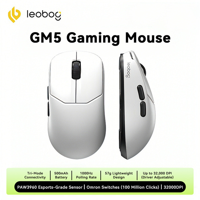 LEOBOG GM5 Triple Mode 2.4G  Wireless Mouse 57g Lightweight for Office Gaming Desktop Laptop