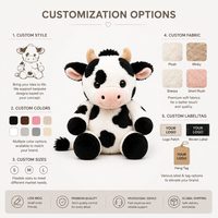 Peluche de vache assise personnalisée, jouet en peluche de bétail mignon de dessin animé, poupée douce et moelleuse pour cadeau de vacances, décoration intérieure, faible MOQ, OEM, ODM
