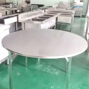Outdoor/Indoor Großer Esstisch aus Edelstahl Klappbarer runder Tisch Bankett Esstisch