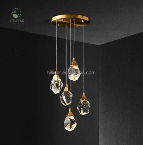 Hiện đại sang trọng Vàng K9 Ice pha lê <span class=keywords><strong>LED</strong></span> đèn chùm ánh sáng mặt dây chuyền tinh khiết Đồng cơ sở treo đèn cho khách sạn cao Trần Thanh Lịch - Product Image 6