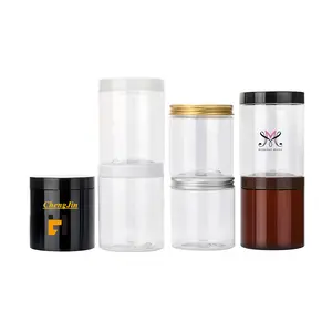 30ml 50ml 100ml 120ml Frascos De Plástico Transparente com Tampas de Prata do Metal PET Food Seguro Empilhável Transparente recipiente de armazenamento