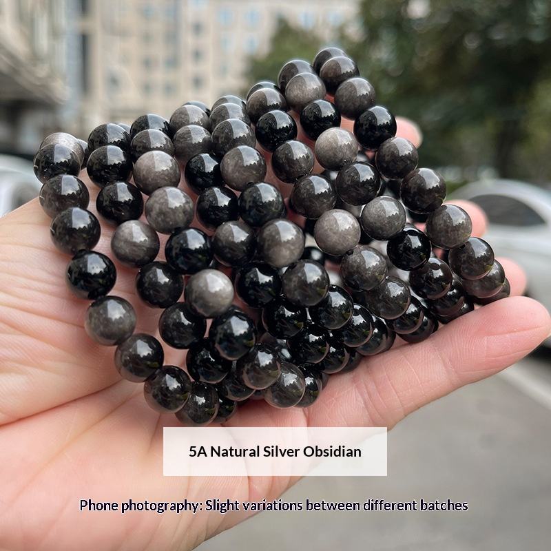 Bracelet obsidienne argent naturel 5a