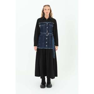 Vestido Largo Vaquero H&M con Cinturón, Azul Oscuro, Silueta Recta, Tela Lavable 340g, Vestido de Mujer - Product Image 5