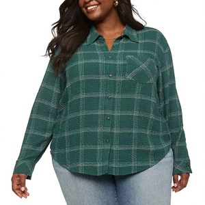 Camisa de Franela a Cuadros Arrugada para Mujer, con Botones, Estilo Casual Vibrante para Otoño, 100% Algodón, con Bolsillo, Venta al Por Mayor Directa de Fábrica, OEM Personalizado - Product Image 2