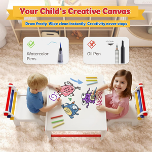 Mesa de Actividades de Madera para Niños, Juego de Mesa y Silla 4 en 1 con Almacenamiento para Manualidades, Arte y Dibujo - Product Image 2