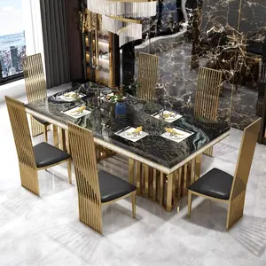 Mobilier de maison moderne design de haute qualité Tables à manger 8 places en acier inoxydable doré Ensemble de table à manger moderne de luxe en marbre