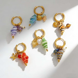 Orecchini Pendenti a Conchiglia in Acciaio Inossidabile Placcato Oro 18K, Stile Bohémien Minimalista Oceanico, Gioielli da Donna con Perla Imitazione - Product Image 2
