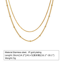 Chaîne serpent plate à deux couches et chaîne de perles Collier ras du cou en acier inoxydable plaqué or véritable à double couche