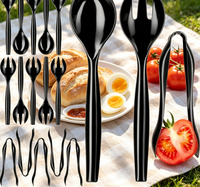 Groothandel hete verkoop wegwerp zwarte plastic recyclebare bestek lepels salade food grade bestek voor bruiloft feest gebruik