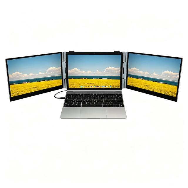 Full HD Portable Monitor 14 Inch IPS 1080P LCD Dual Triple Laptop Sreceen Extender Type-C for 14"-17" Laptops Business Use