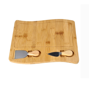 ZB Custom Wavy Bamboo Cheese Serving and Cutting Board Set Wood Plate Board for Kitchen for Chopping Food Serving - Product Image 2
