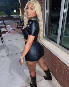 Modisches Zweiteiliges Set Aus PU-Leder – Bodycon Clubwear Für Damen – Kurze Ärmel Crop Top Outfits – Zweiteiliges Kurzes Set Für Damen - Product Image 2