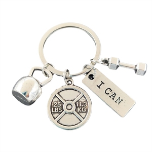 Portachiavi in lega di zinco con lettere inglesi a forma di manubrio e bilanciere per fitness, come regalo per mio padre - Product Image 5