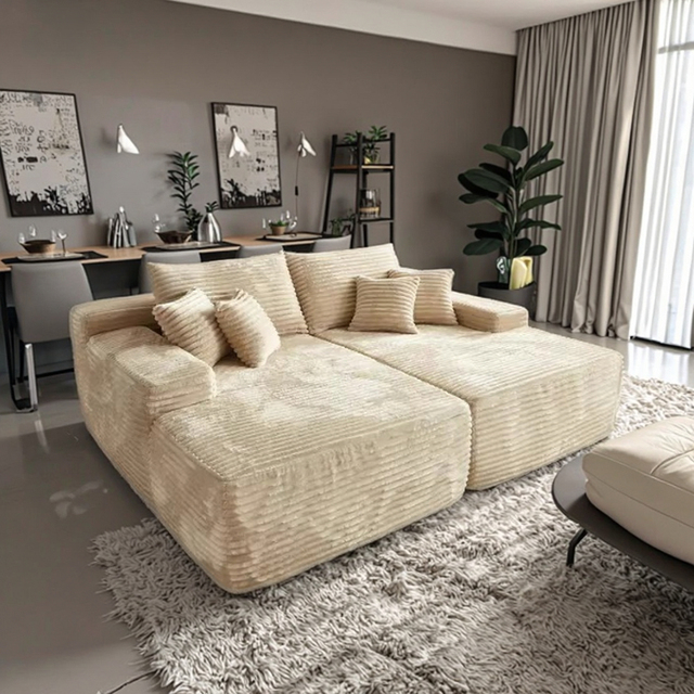 Italian Design Luxury Living Room Furniture Modular Corduroy Couch Chair Set Compressed Sofa Box Sponge Filling for Apartments