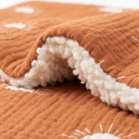 Couverture en mousseline de coton biologique personnalisée OEM, imprimée, douce et moelleuse, impression sérigraphique, 130x150cm, en mousseline et sherpa