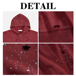 Sudadera con Capucha y Cremallera para Hombre, de Invierno, de Alta Calidad, Estilo Desgastado, con Pedrería Bordada, Lavado Ácido, Felpa Francesa, 100% Algodón, Marca KingSen - Product Image 6