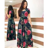 Robe Longue Maxi Décontractée Grande Taille Femme, Col Évidé à Manches Courtes, Imprimé Floral pour l'Été