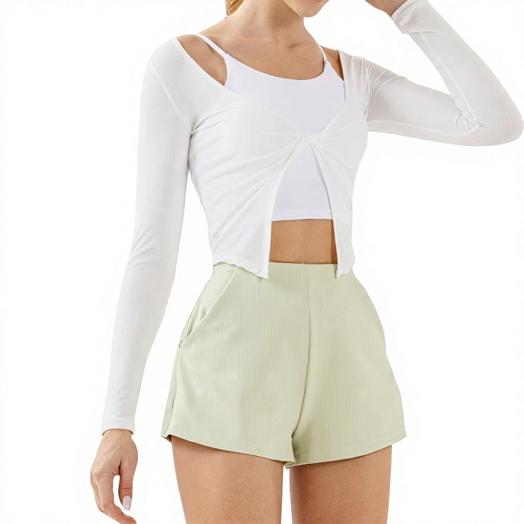 Fitness Nine Quarter Sleeve Womens Breathable Twist Sports Outdoor Yoga Wear Slimming Figure Flattering Quick Dry for Top