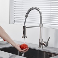 Robinet de cuisine en acier inoxydable, mitigeur chaud et froid, avec douchette extractible à ressort, pour évier de cuisine professionnel