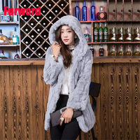 MWFur Rex Fourrure De Lapin Long Style Femmes Manteau Avec Chapeau Hiver Chaud Mode Lapin Cheveux Vêtements Pour Femmes