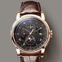 Montre mécanique automatique authentique pour homme, marque de luxe, étanche 5 ATM, bracelet en acier inoxydable et cuir véritable, aiguilles, 42 mm