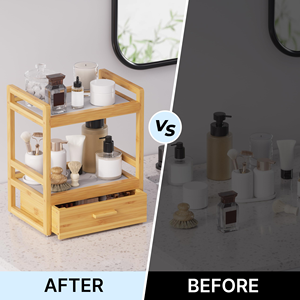 Household Organizer <b>White</b> Modern <b>Wooden</b> Kitchen <b>Shelf</b> Microwave Oven Rack Stand with Storage Drawer for Countertop - Product Image 4