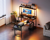 Bureau de jeu multifonctionnel en forme de L avec éclairage RGB, table de jeu réglable avec support pour moniteur, table de bureau